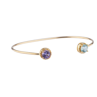 Genuine Aquamarine & Amethyst Diamond Bangle Round Bracelet 14Kt Yellow Gold Plated Over .925 Sterling Silver