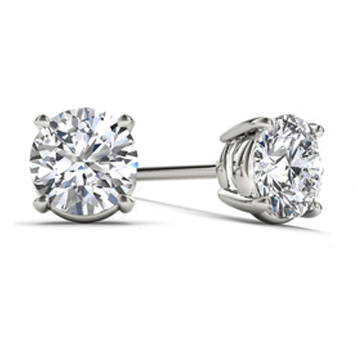 14Kt White Gold 1.25 Ct Genuine Natural Diamond Round Stud Earrings