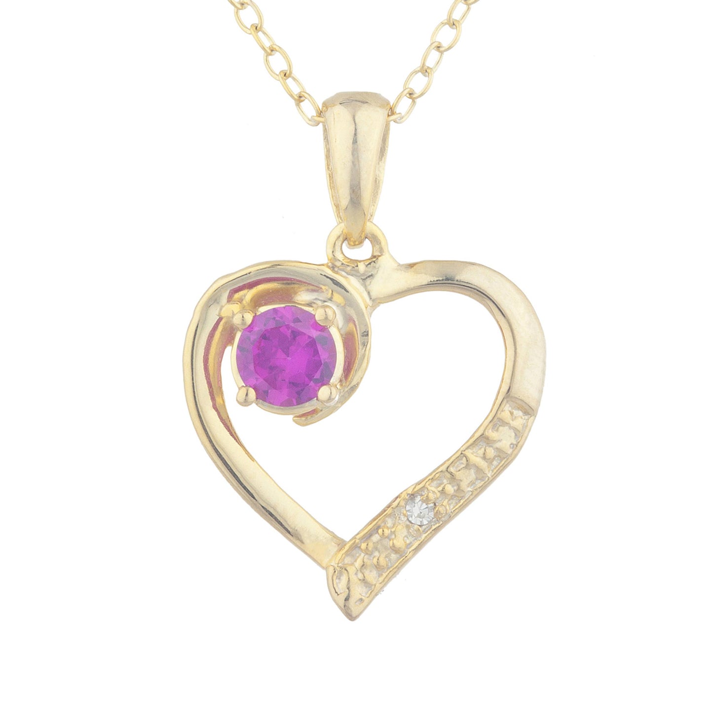 14Kt Yellow Gold Plated Created Ruby & Diamond Heart Pendant