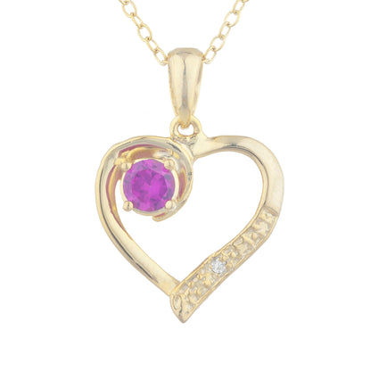 14Kt Yellow Gold Plated Created Ruby & Diamond Heart Pendant