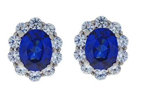 8 Ct Blue Sapphire & Zirconia Oval Stud Earrings .925 Sterling Silver