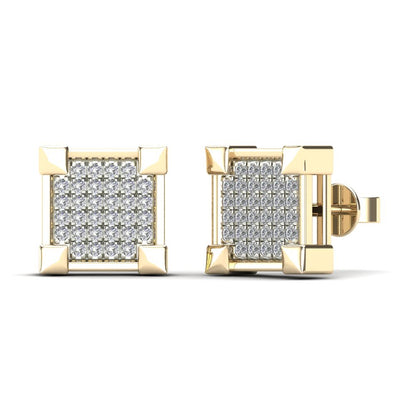 14Kt Yellow Gold 0.21 Ct Genuine Natural Diamond Square Stud Earrings