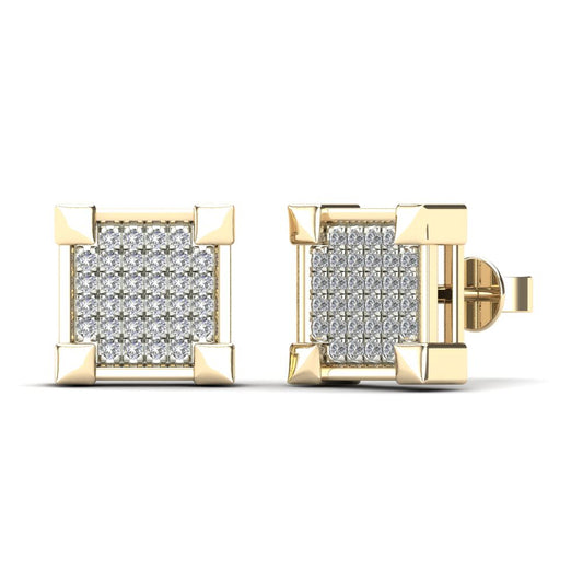 14Kt Yellow Gold 0.21 Ct Genuine Natural Diamond Square Stud Earrings