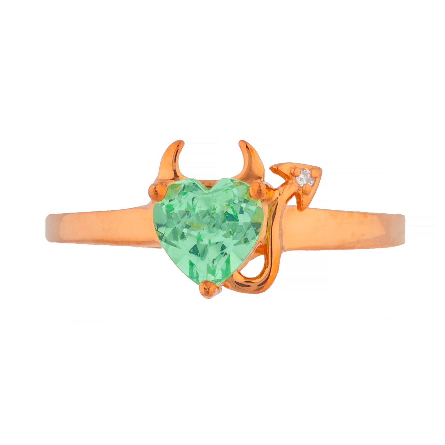 Green Sapphire & Diamond Devil Heart Ring 14Kt Yellow Gold Rose Gold Silver