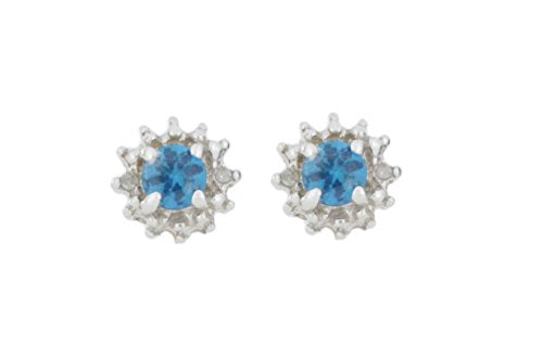 0.50 Ct London Blue Topaz & Diamond Stud Earrings .925 Sterling Silver