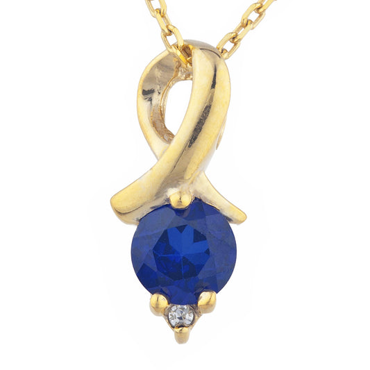 14Kt Yellow Gold Plated Blue Sapphire & Diamond Round Design Pendant