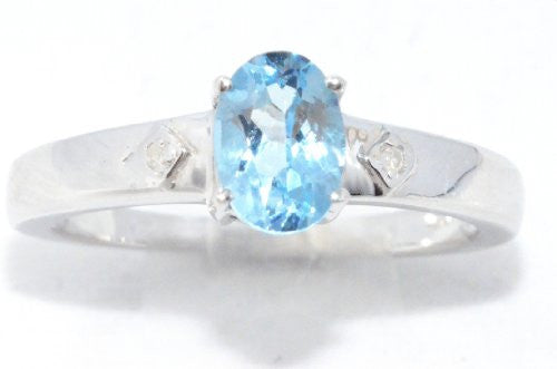 1 Ct Blue Topaz & Diamond Oval Ring .925 Sterling Silver Rhodium Finish