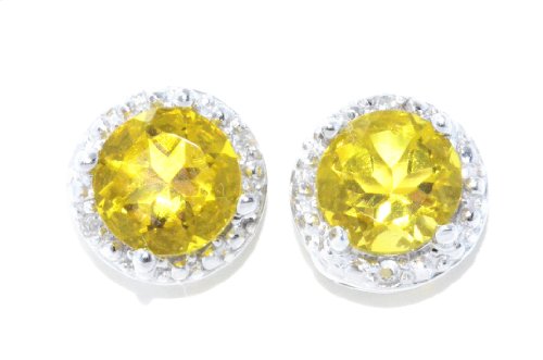 2 Ct Yellow Citrine Round Diamond Stud Earrings .925 Sterling Silver