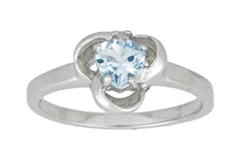 0.50 Ct Genuine Aquamarine & Diamond Heart Ring .925 Sterling Silver Rhodium Finish