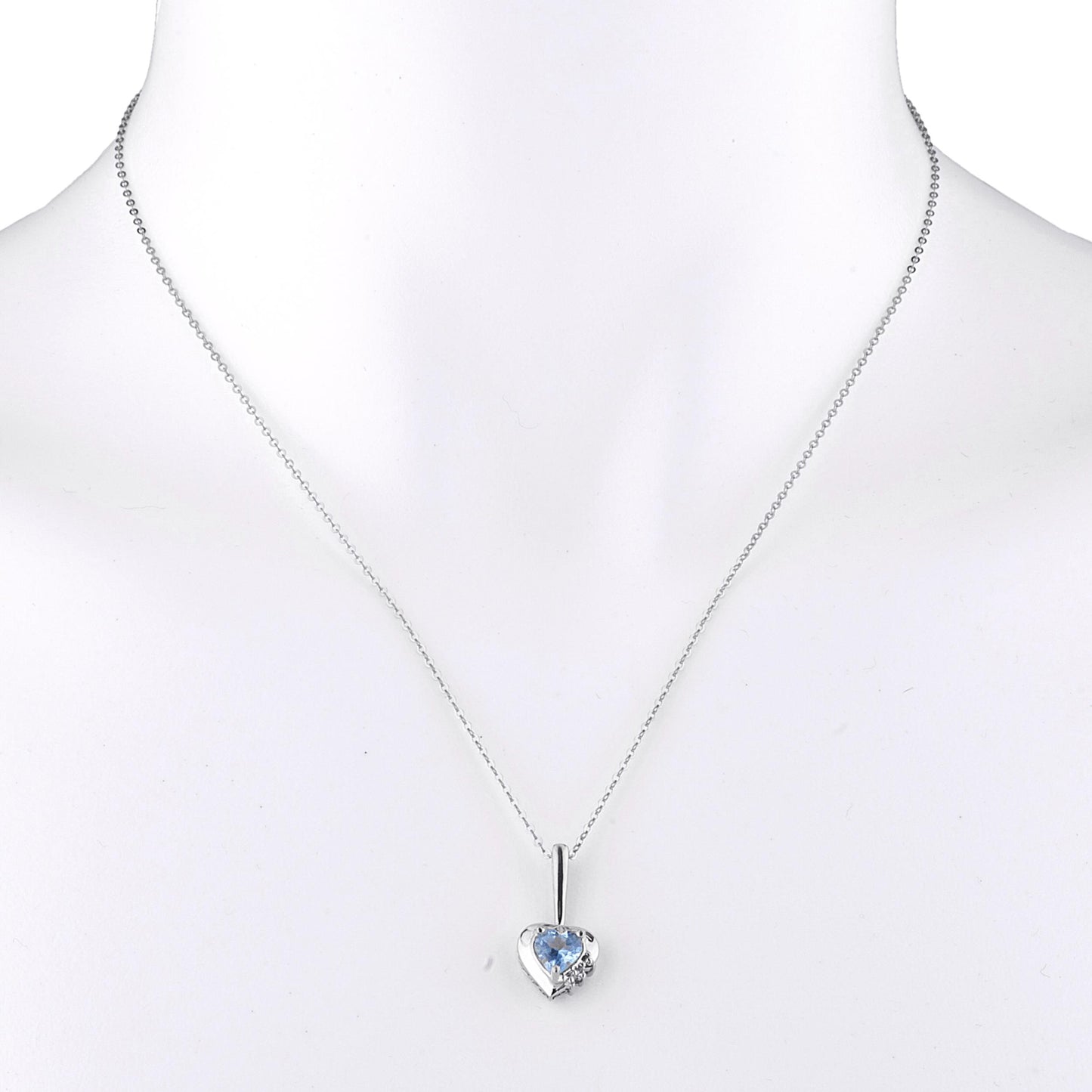 Blue Topaz & Diamond Heart Pendant .925 Sterling Silver