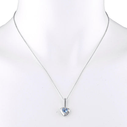 Blue Topaz & Diamond Heart Pendant .925 Sterling Silver