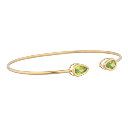 14Kt Yellow Gold Plated Peridot Pear Bezel Bangle Bracelet