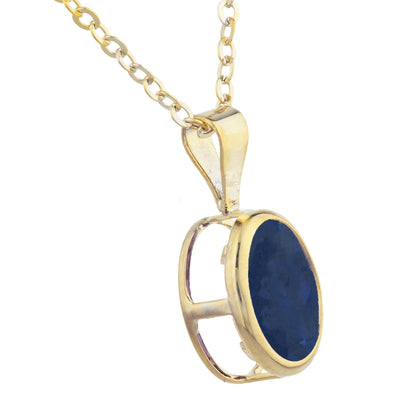 14Kt Gold Blue Sapphire Oval Bezel Pendant Necklace