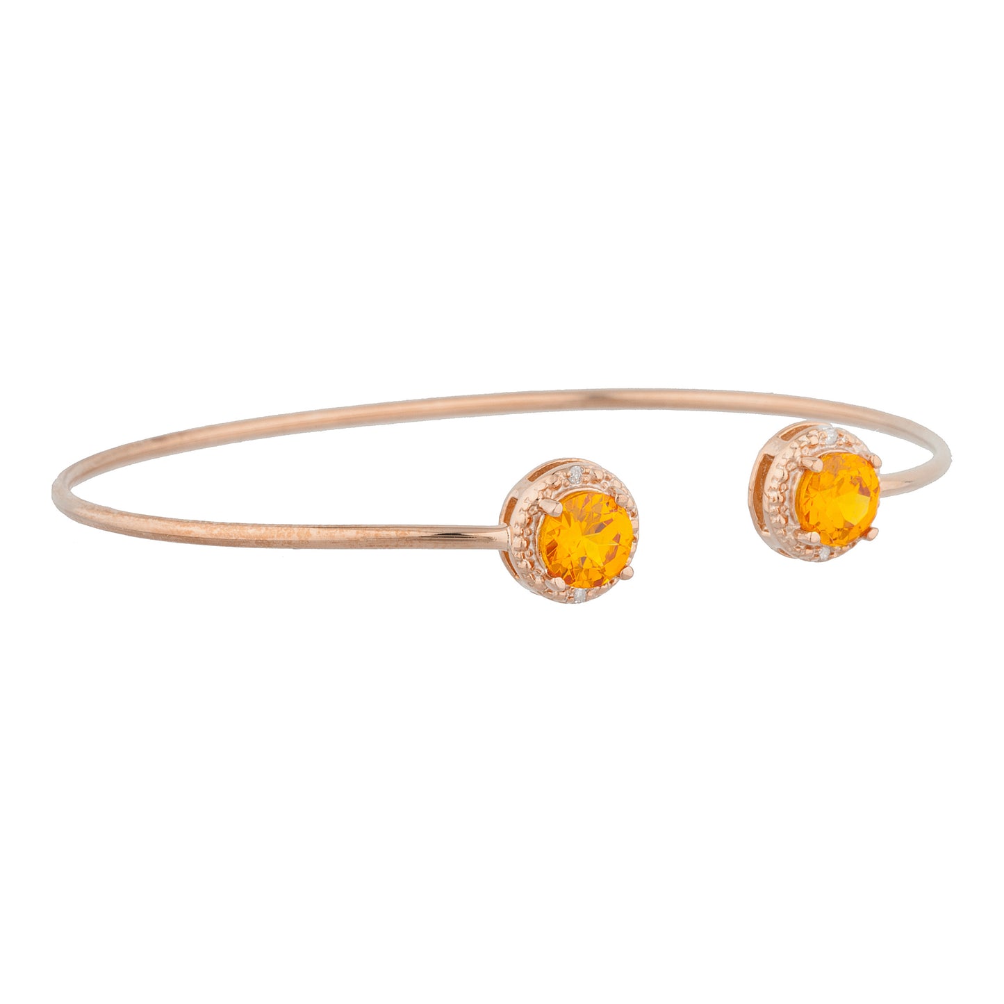 14Kt Rose Gold Plated Orange Citrine & Diamond Round Bangle Bracelet