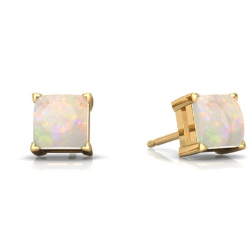 14Kt Yellow Gold Opal Princess Cut Stud Earrings