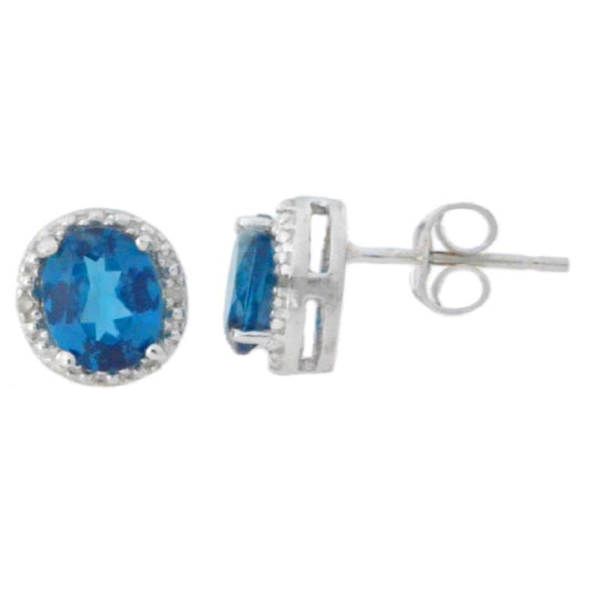 2 Ct London Blue Topaz & Diamond Round Stud Earrings 14Kt White Gold