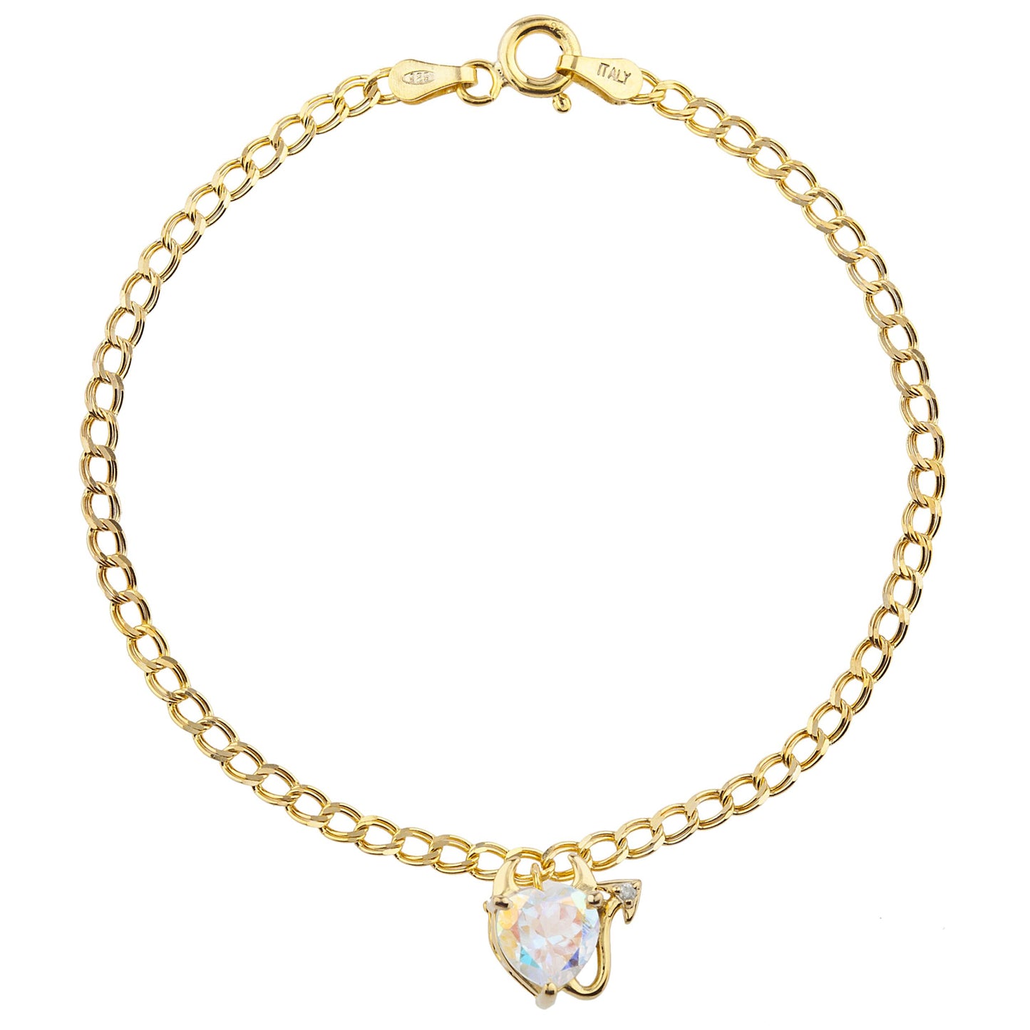 14Kt Yellow Gold Plated Natural Mercury Mist Mystic Topaz & Diamond Devil Heart Bracelet