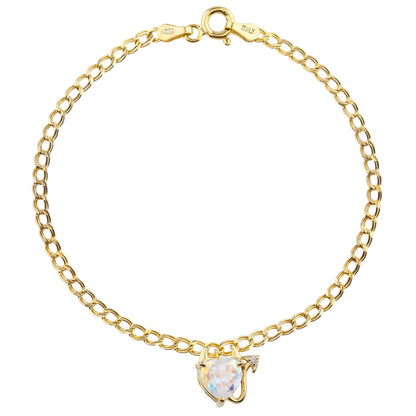 14Kt Yellow Gold Plated Natural Mercury Mist Mystic Topaz & Diamond Devil Heart Bracelet