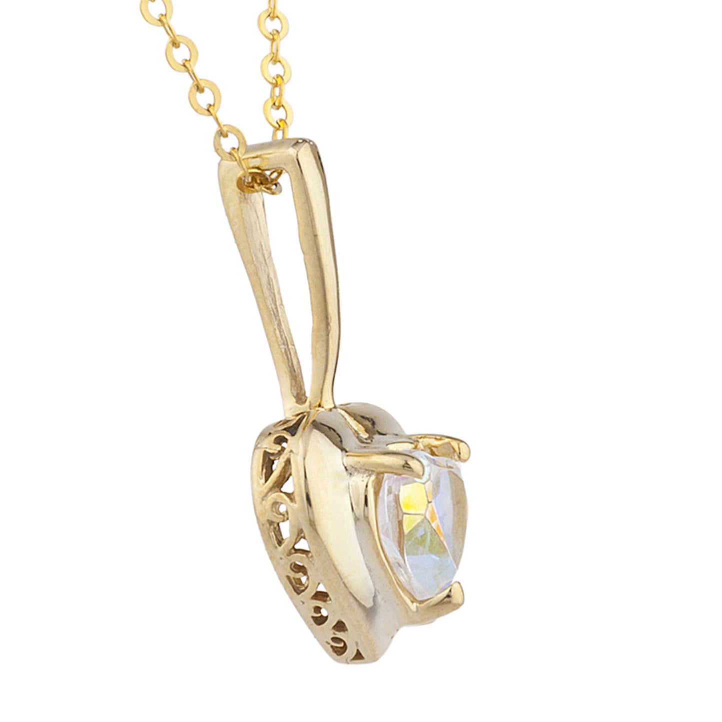 14Kt Gold Natural Mercury Mist Mystic Topaz & Diamond Heart Design Pendant Necklace