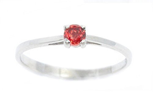 3mm Genuine Garnet Round Ring .925 Sterling Silver Rhodium Finish