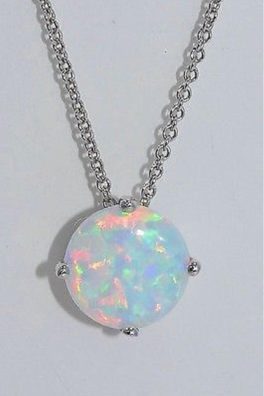 8mm Opal Round Pendant .925 Sterling Silver Rhodium Finish