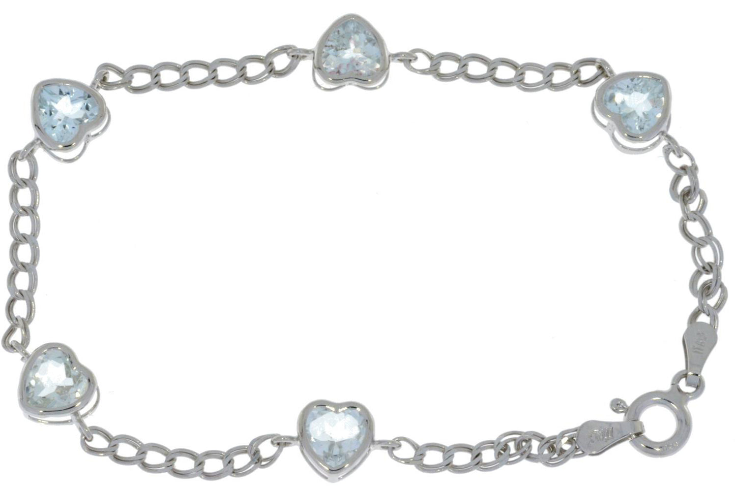 5 Ct Genuine Aquamarine Heart Bezel Bracelet .925 Sterling Silver