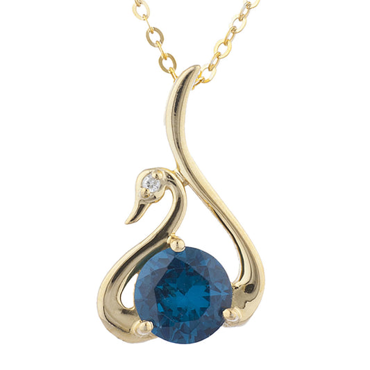 14Kt Yellow Gold Plated London Blue Topaz & Diamond Swan Pendant