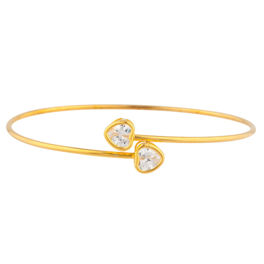 14Kt Yellow Gold Plated Zirconia Heart Bezel Bangle Bracelet