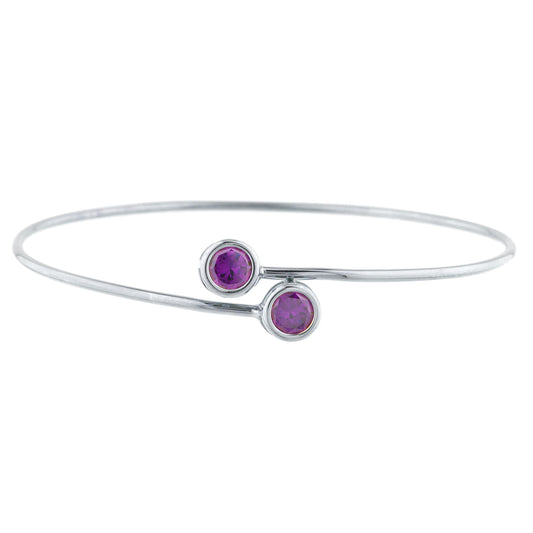 2 Ct Amethyst Round Bezel Bangle Bracelet .925 Sterling Silver