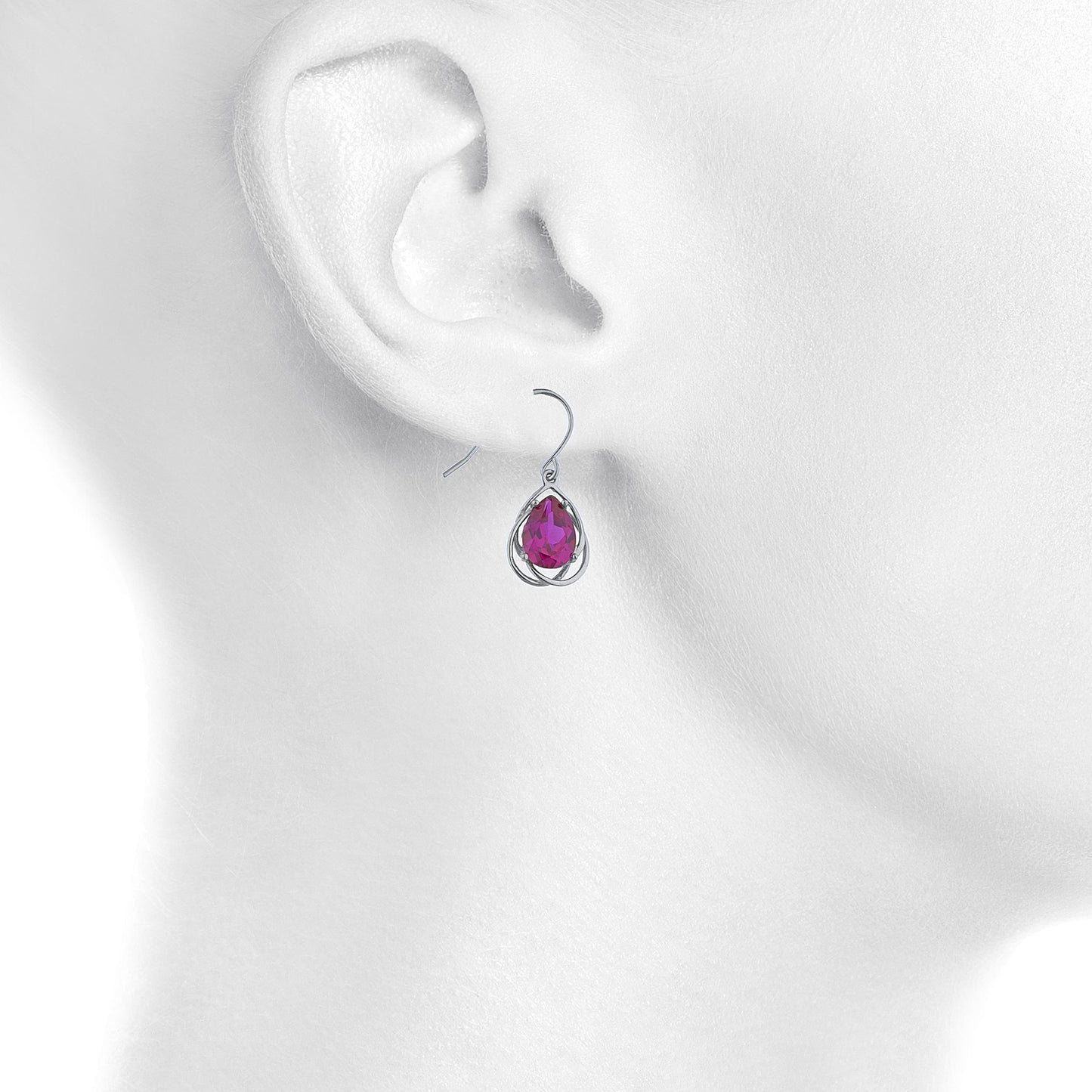 4 Ct Created Ruby Pear Teardrop Design Dangle Earrings .925 Sterling Silver