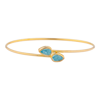 14Kt Gold Blue Topaz Pear Bezel Bangle Bracelet