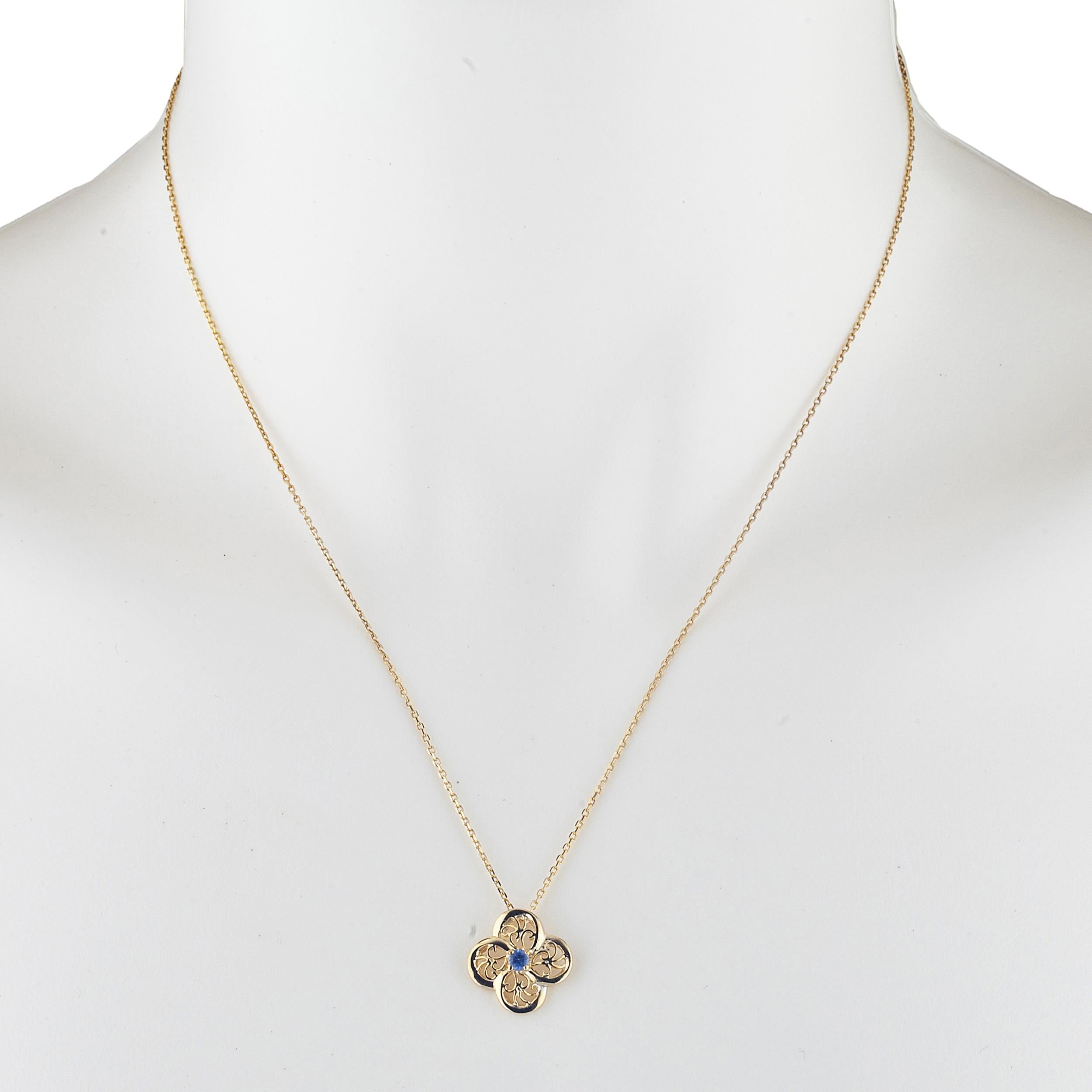 14Kt Gold Tanzanite Clover Design Pendant Necklace
