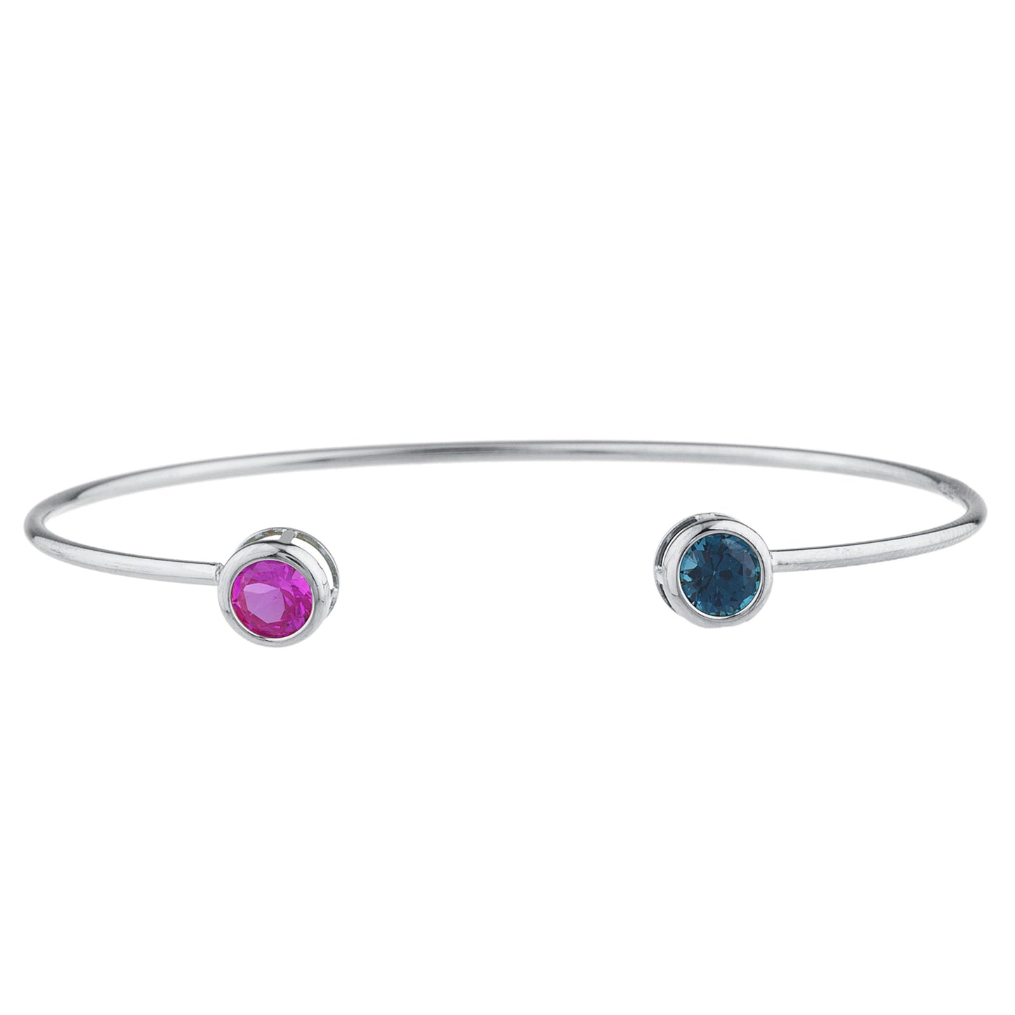 Pink Sapphire & London Blue Topaz Round Bezel Bangle Bracelet .925 Sterling Silver