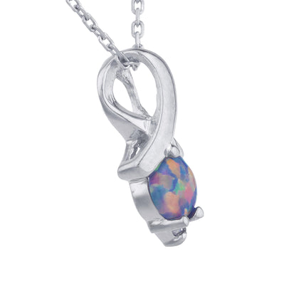 Black Opal & Diamond Round Design Pendant .925 Sterling Silver