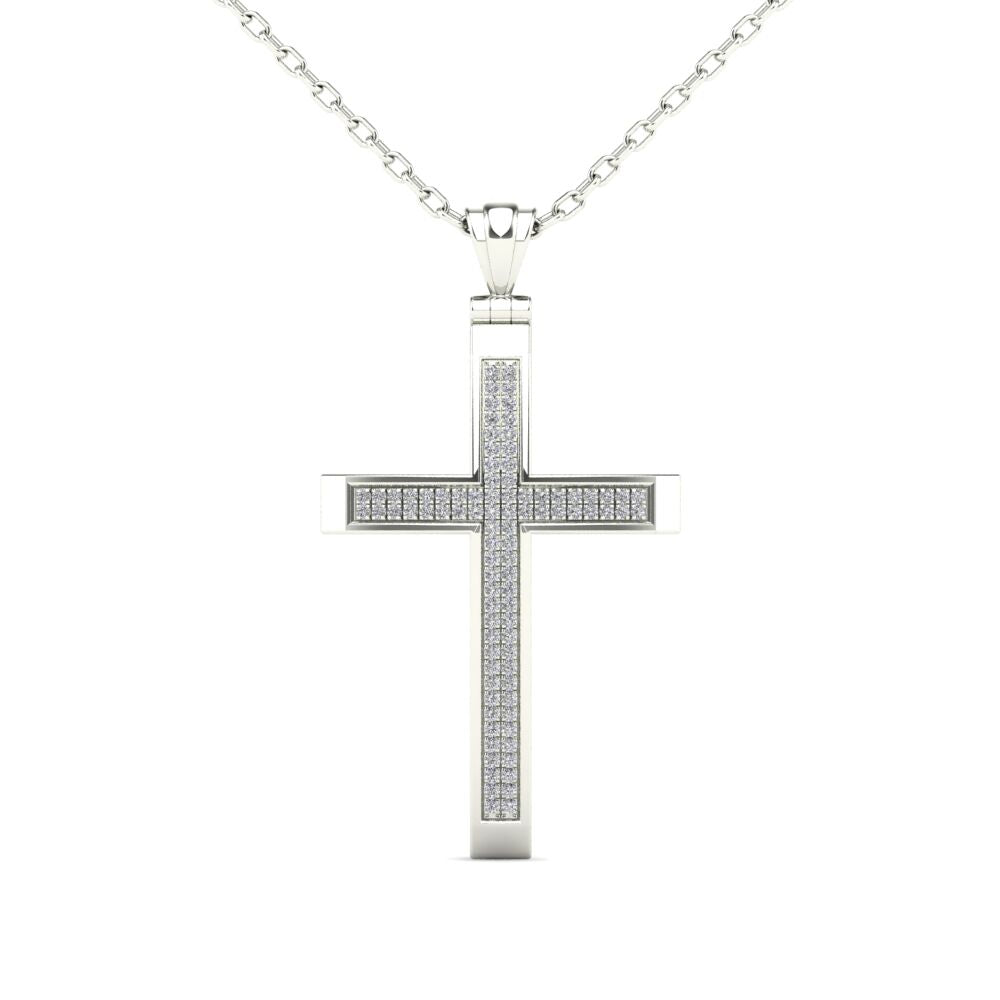 14Kt White Gold 0.25 Ct Genuine Natural Diamond Cross Pendant Necklace