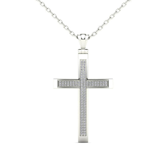 14Kt White Gold 0.25 Ct Genuine Natural Diamond Cross Pendant Necklace