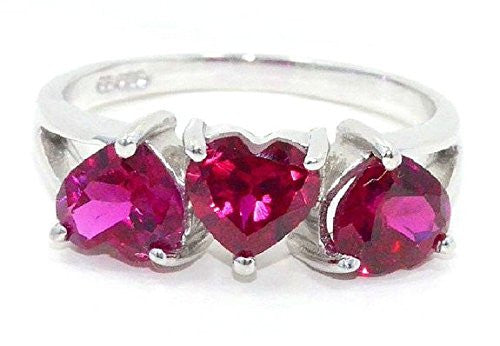 3 Ct Created Ruby Heart Ring .925 Sterling Silver Rhodium Finish