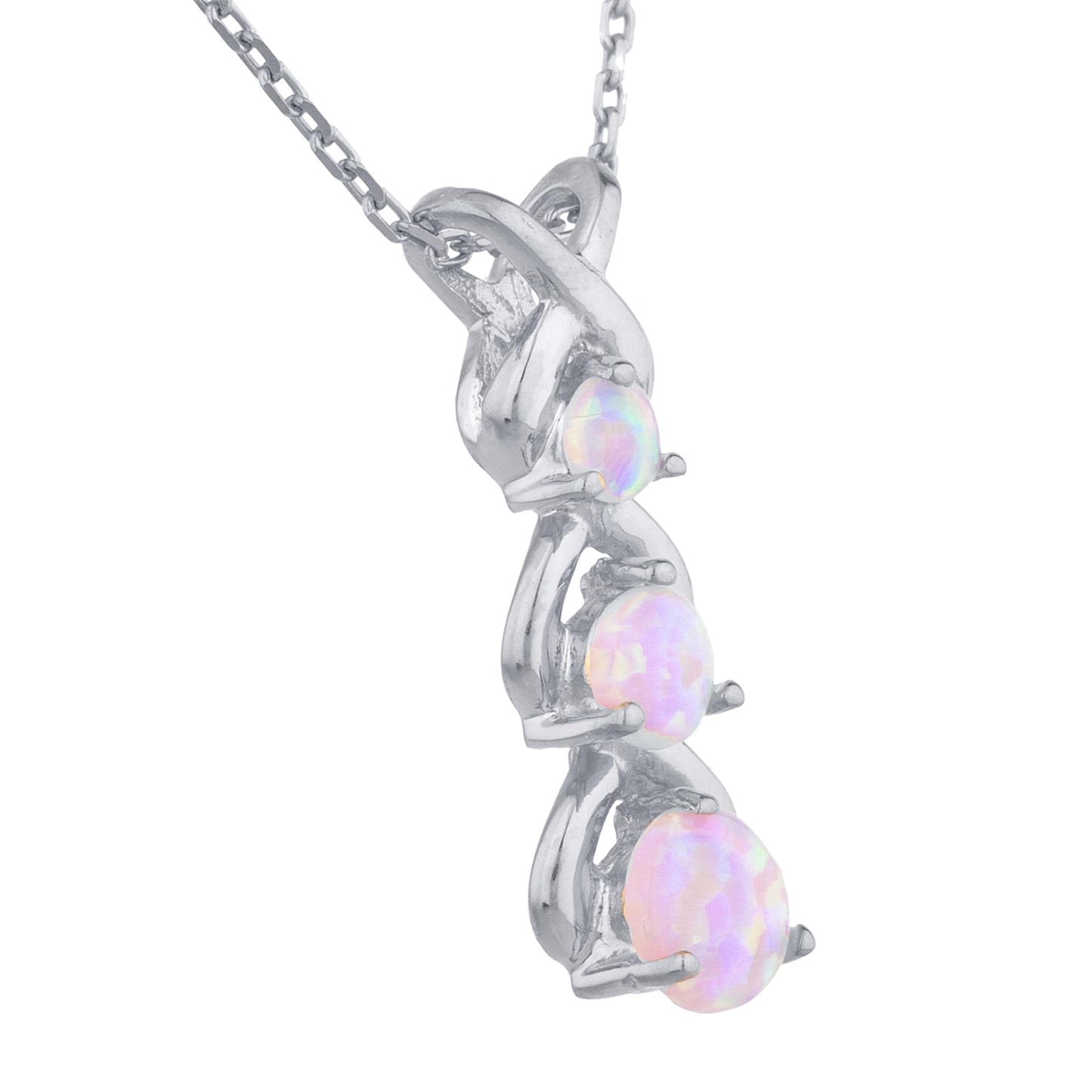 Pink Opal Round Past Present Future Pendant .925 Sterling Silver