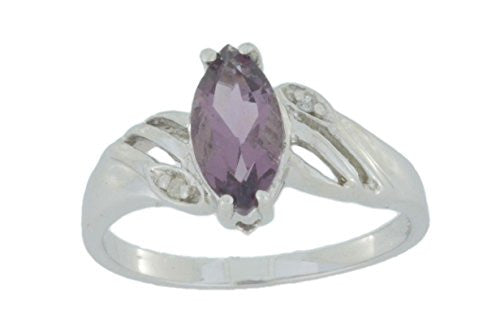 1 Ct Alexandrite & Diamond Marquise Ring .925 Sterling Silver Rhodium Finish