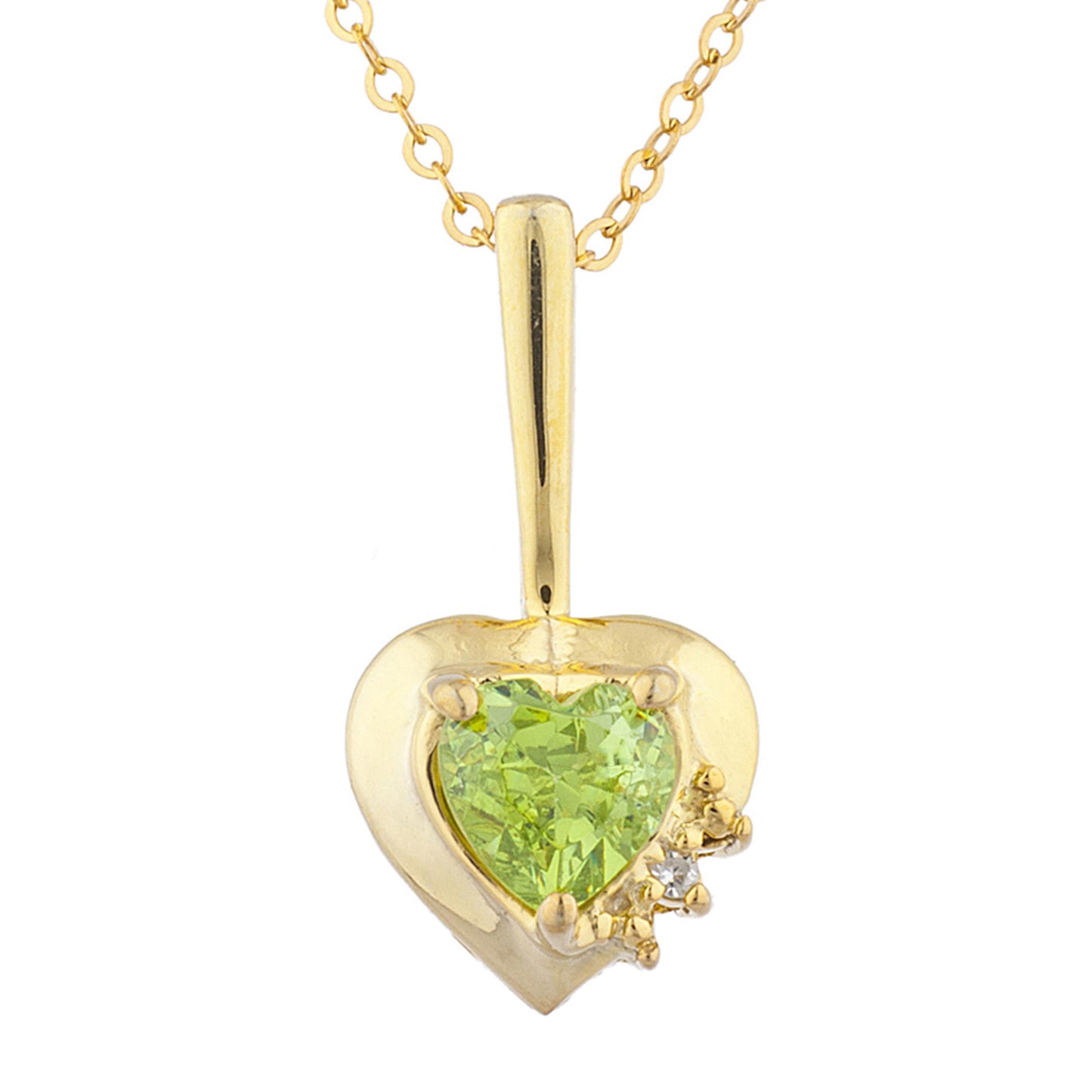 14Kt Yellow Gold Plated Peridot & Diamond Heart Pendant