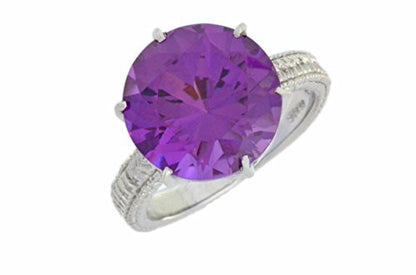 3.5 Ct Alexandrite Round Ring .925 Sterling Silver Rhodium Finish