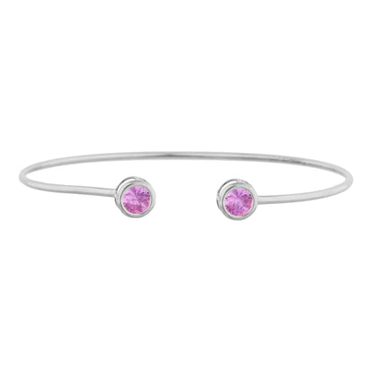 14Kt Gold Pink Sapphire Round Bezel Bangle Bracelet