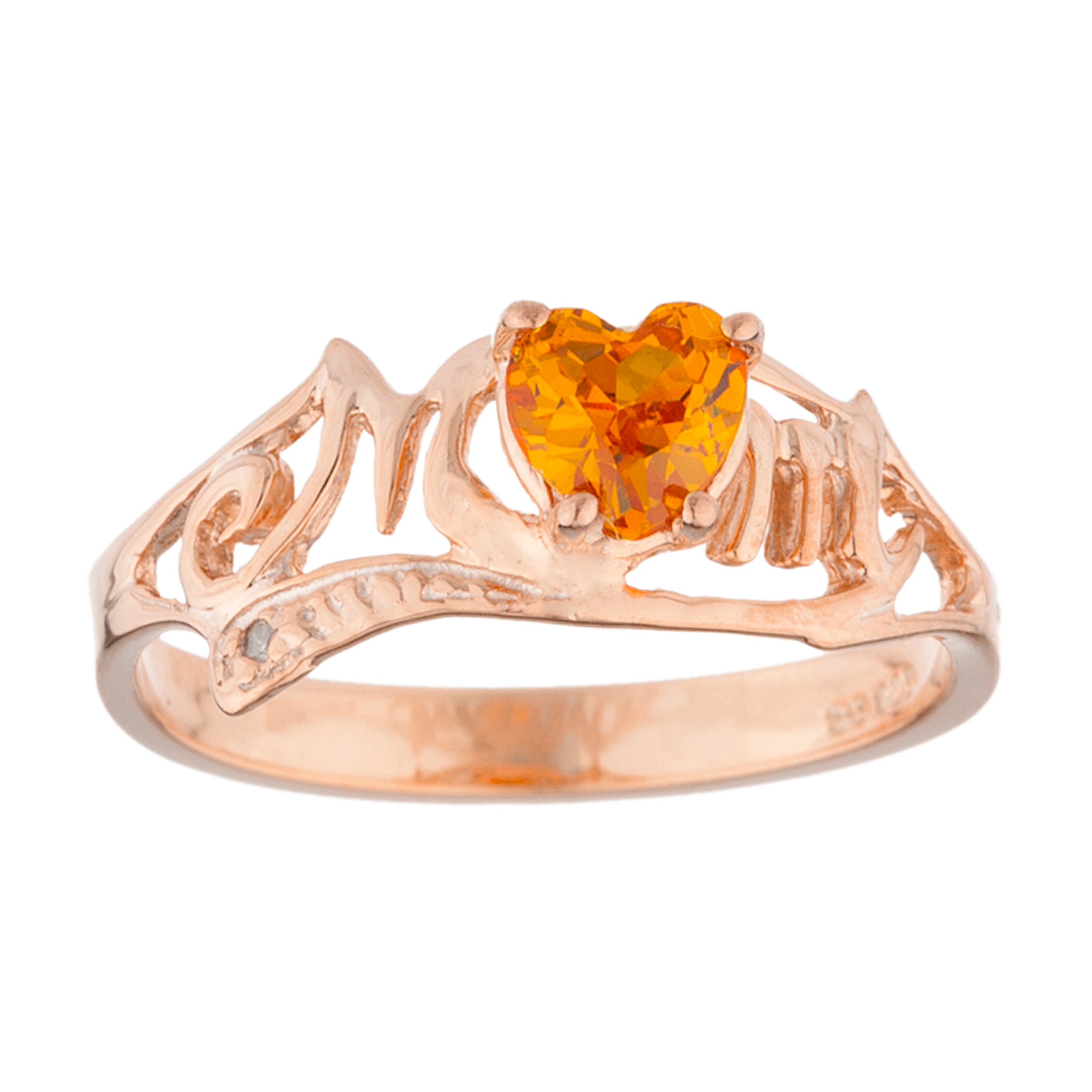 14Kt Gold Orange Citrine & Diamond Heart Mom Ring