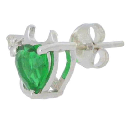 Emerald & Diamond Devil Heart Stud Earrings 14Kt White Gold