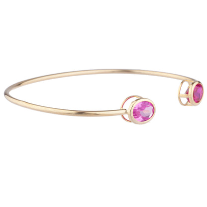 Created Ruby & Pink Sapphire Oval Bezel Bangle Bracelet 14Kt Yellow Gold Plated Over .925 Sterling Silver