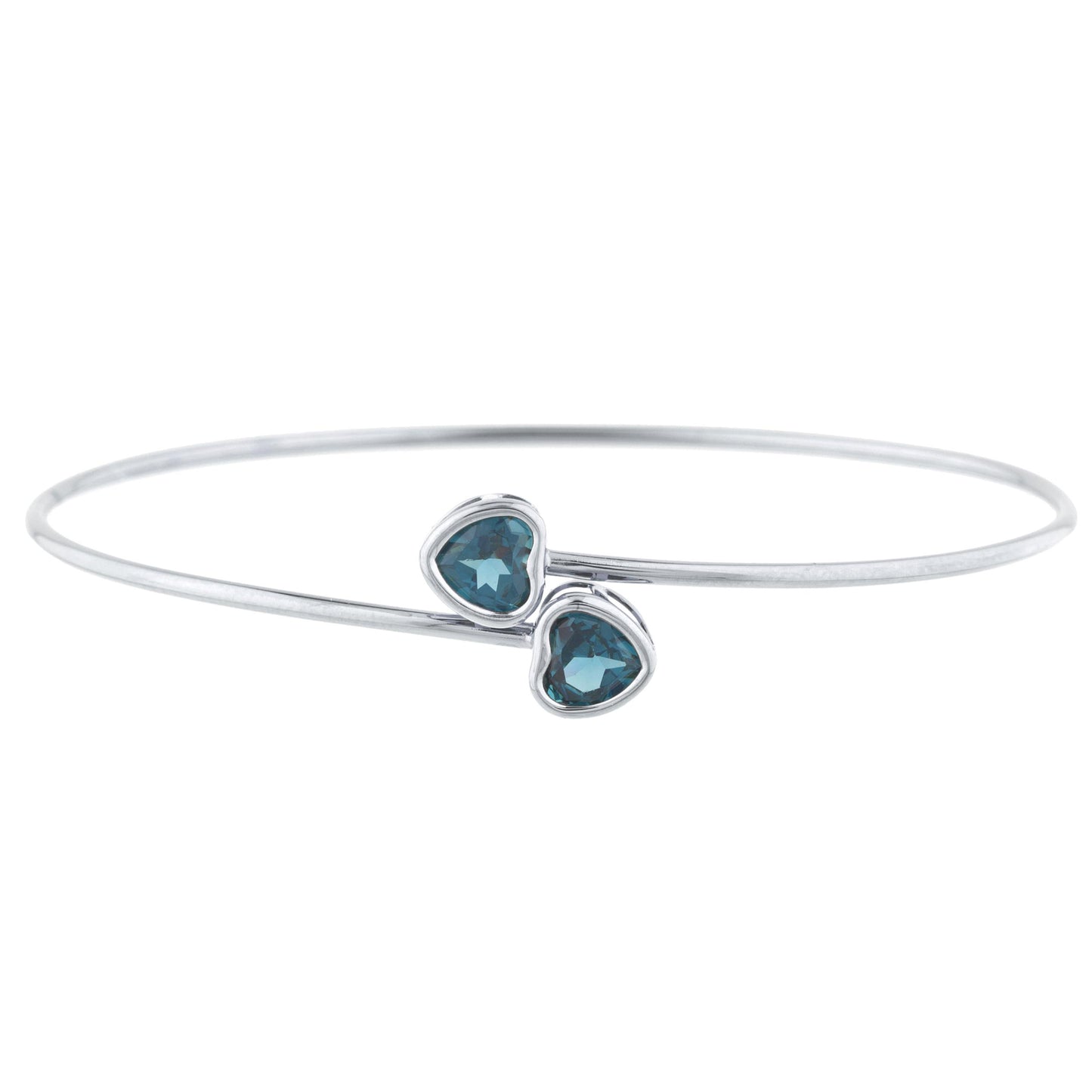 2 Ct London Blue Topaz Heart Bezel Bangle Bracelet .925 Sterling Silver