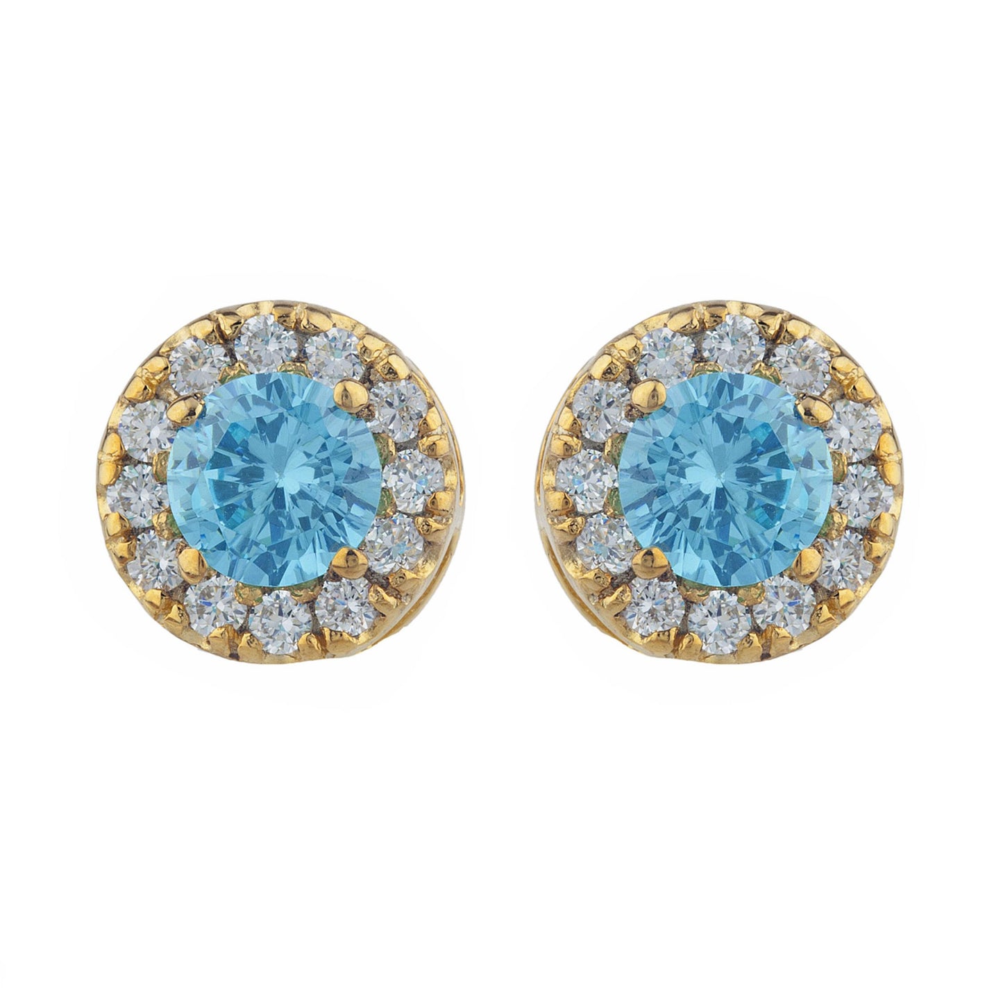 14Kt Gold 1 Ct Swiss Blue Topaz Halo Design Stud Earrings