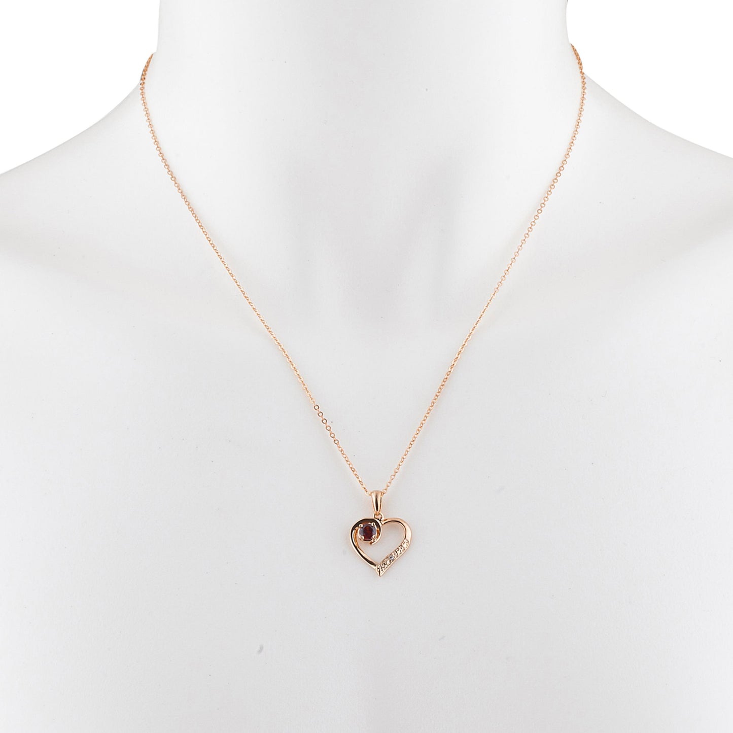 14Kt Rose Gold Plated Garnet & Diamond Heart Pendant