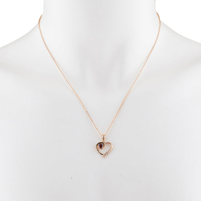 14Kt Rose Gold Plated Garnet & Diamond Heart Pendant