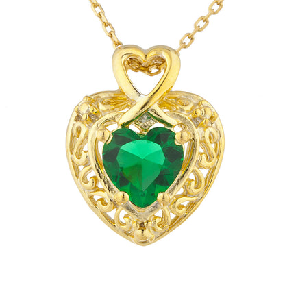 14Kt Gold Emerald Heart Design Pendant Necklace